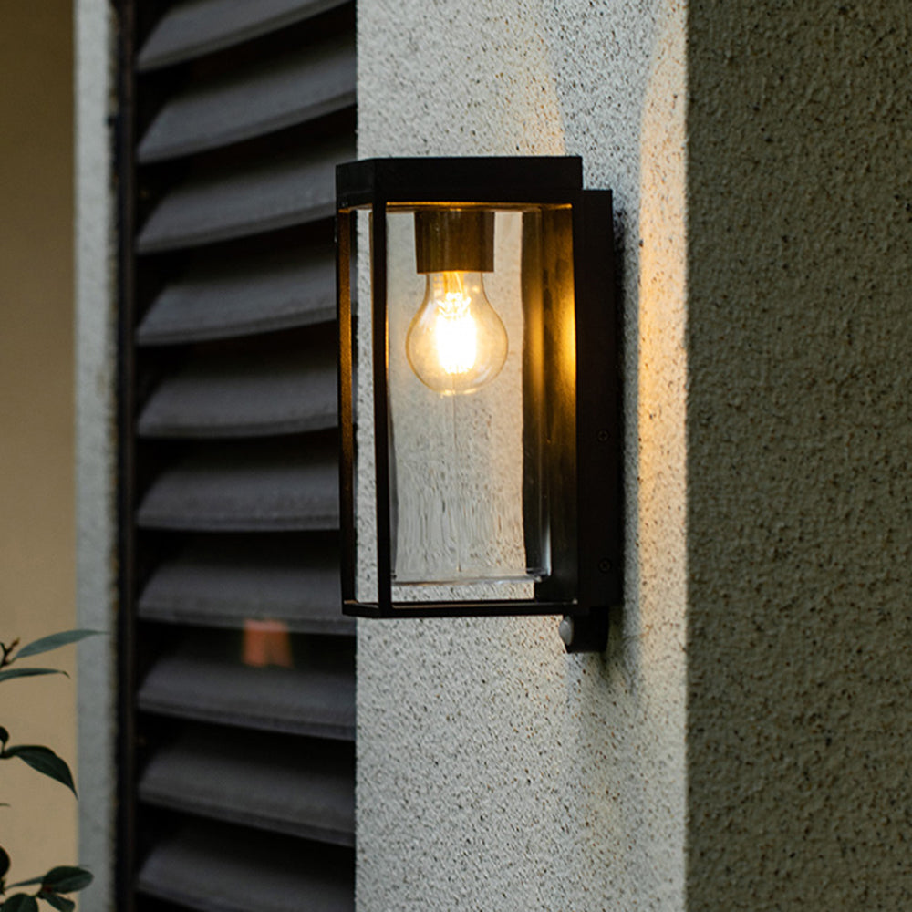 Solar Waterproof Rectangular Outdoor Wall Lamp with Glass Shade