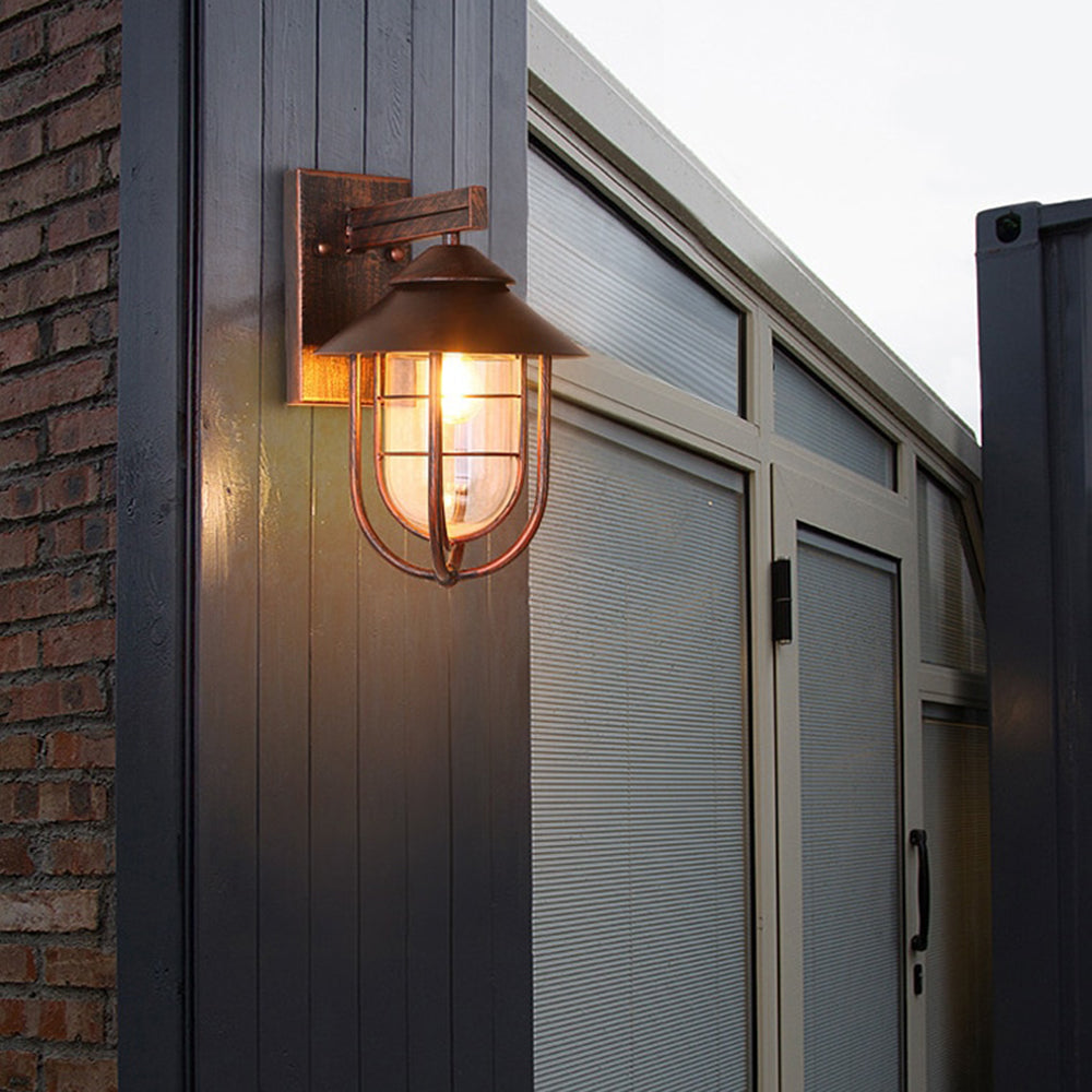 Vintage Lantern Metal Outdoor Wall Lamp with Glass Panels