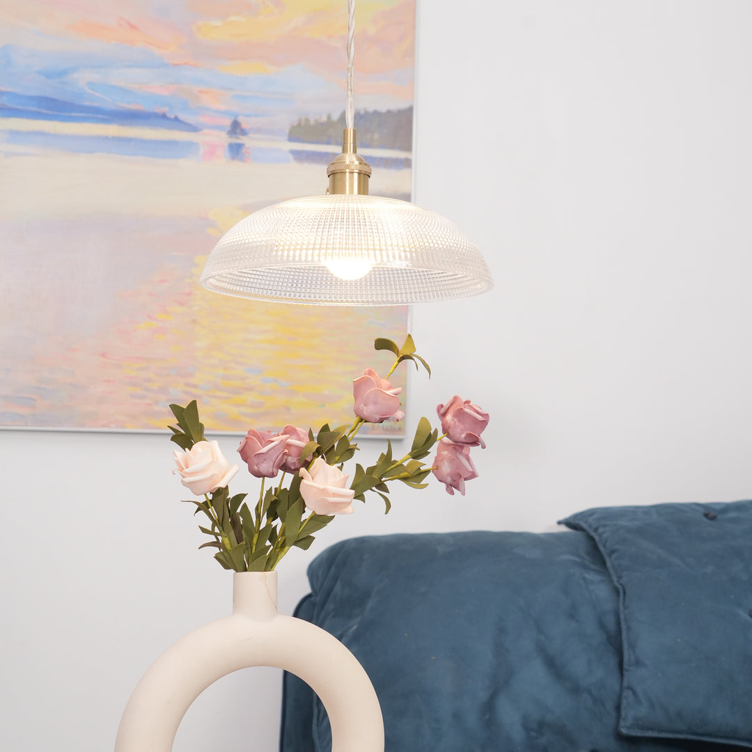 Vintage Plug-In Pendant Light with Ribbed Glass