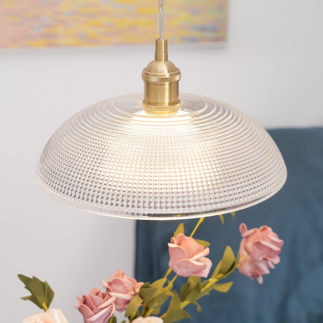 Vintage Plug-In Pendant Light with Ribbed Glass