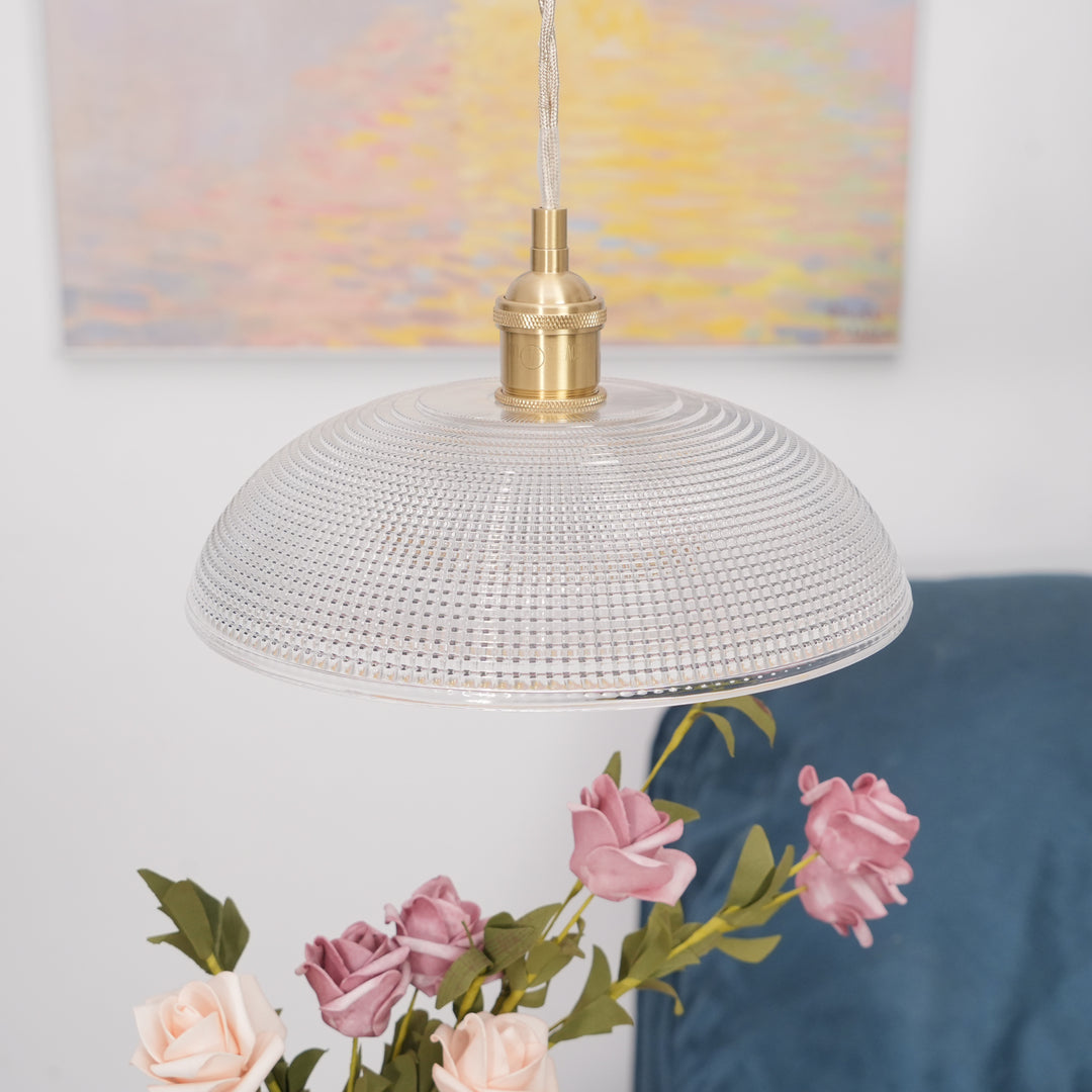 Vintage Plug-In Pendant Light with Ribbed Glass