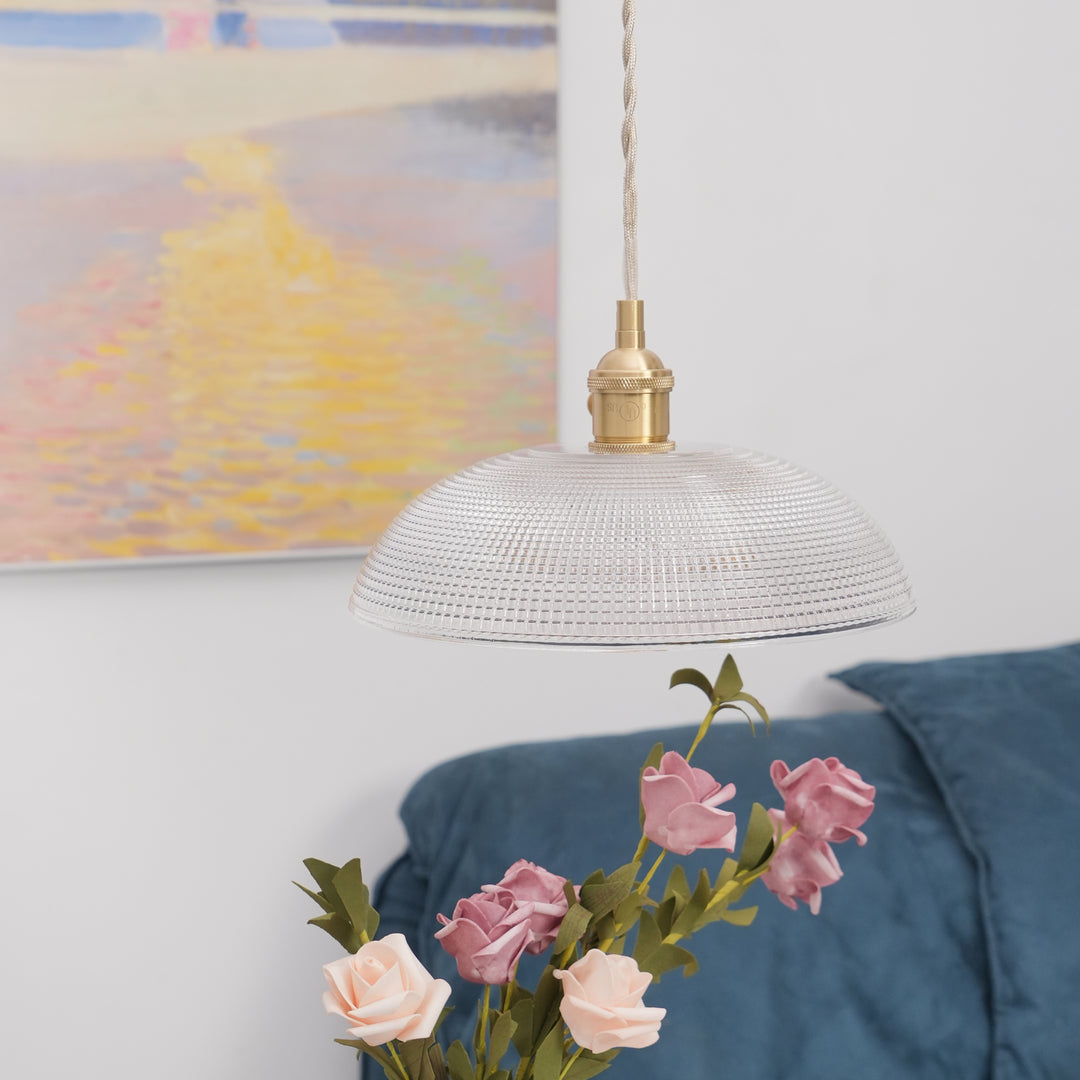 Vintage Plug-In Pendant Light with Ribbed Glass