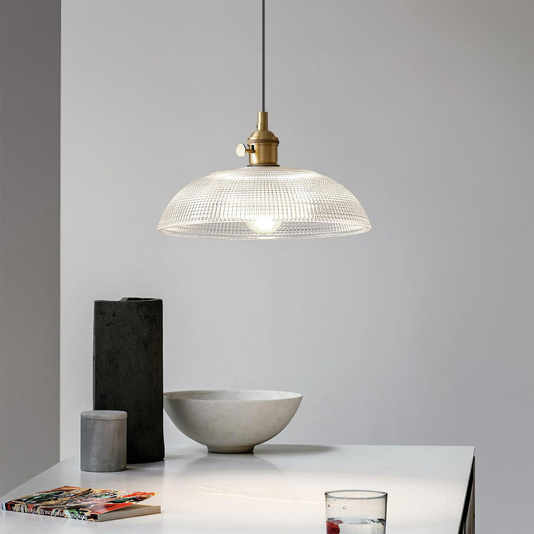 Vintage Plug-In Pendant Light with Ribbed Glass