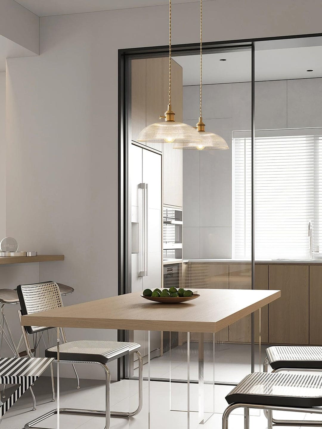 Vintage Plug-In Pendant Light with Ribbed Glass