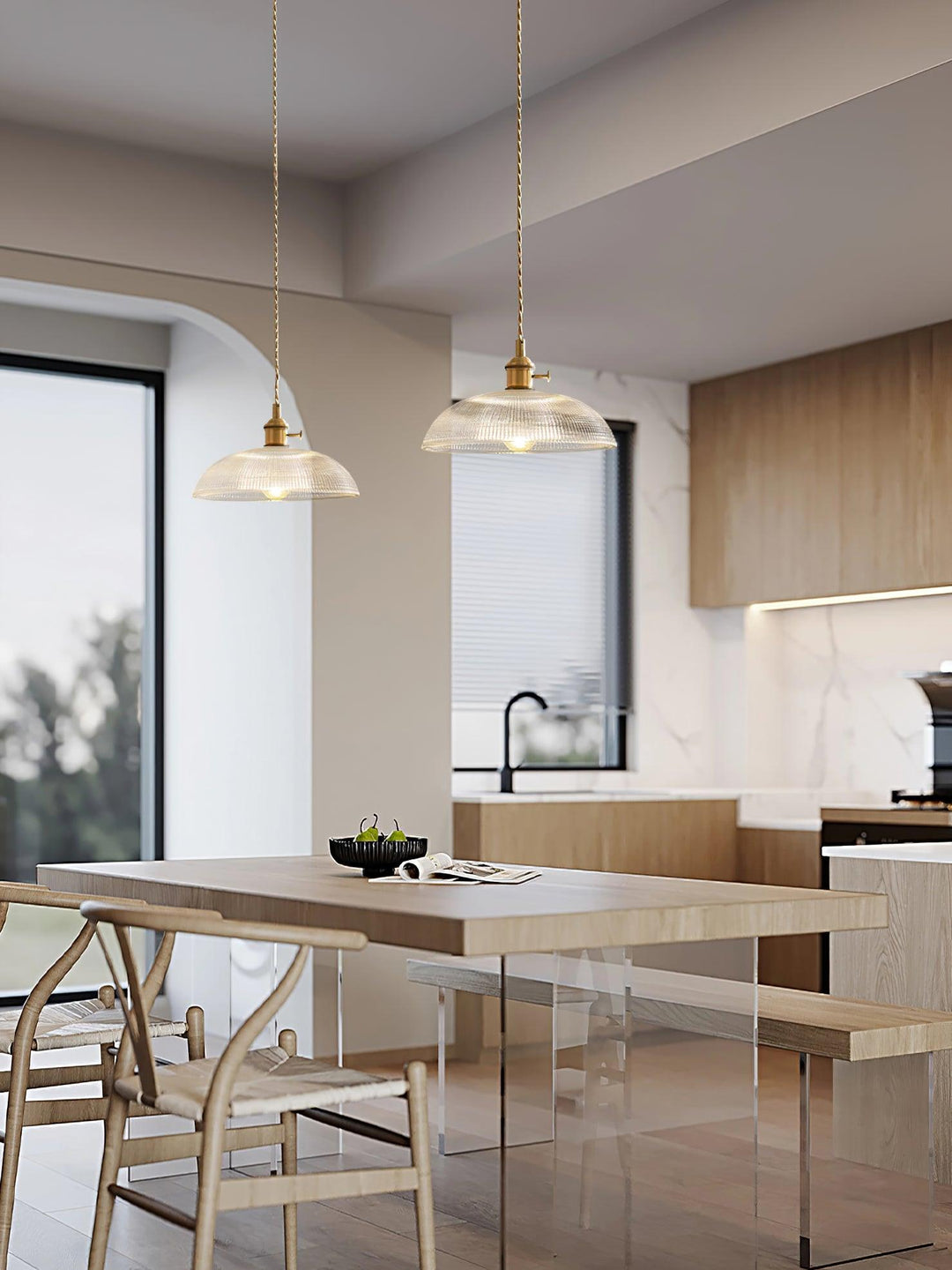 Vintage Plug-In Pendant Light with Ribbed Glass
