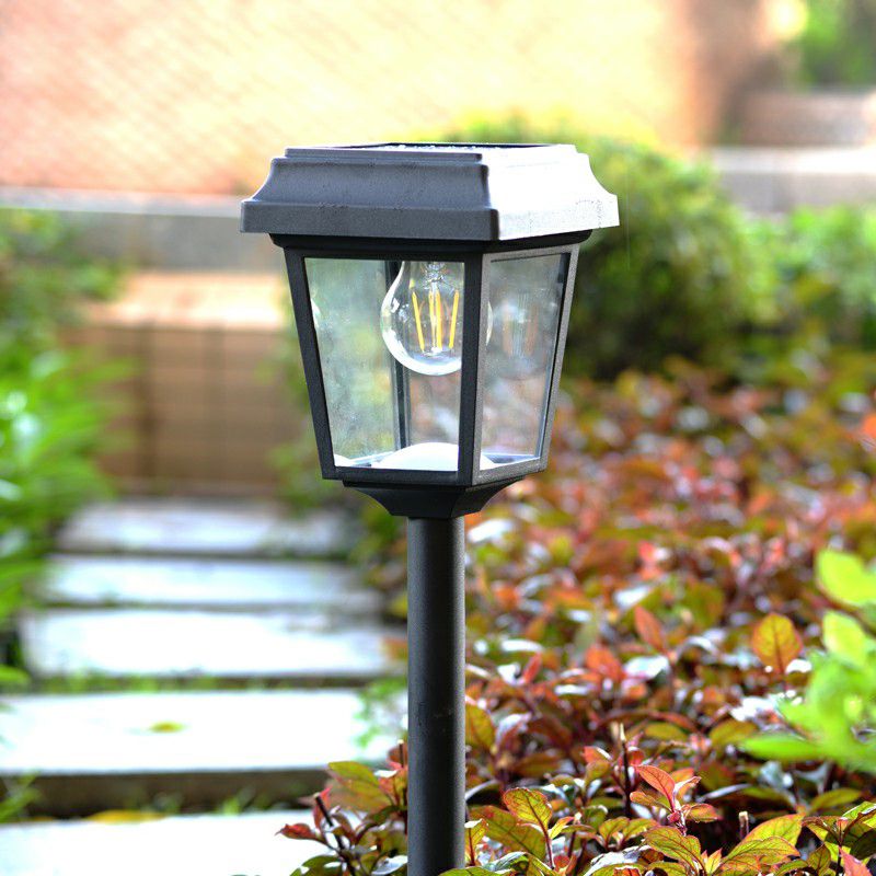 Vintage Solar Outdoor Bollard Light with Metal and Glass Design