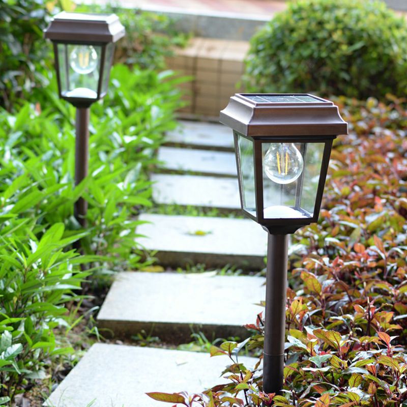 Vintage Solar Outdoor Bollard Light with Metal and Glass Design