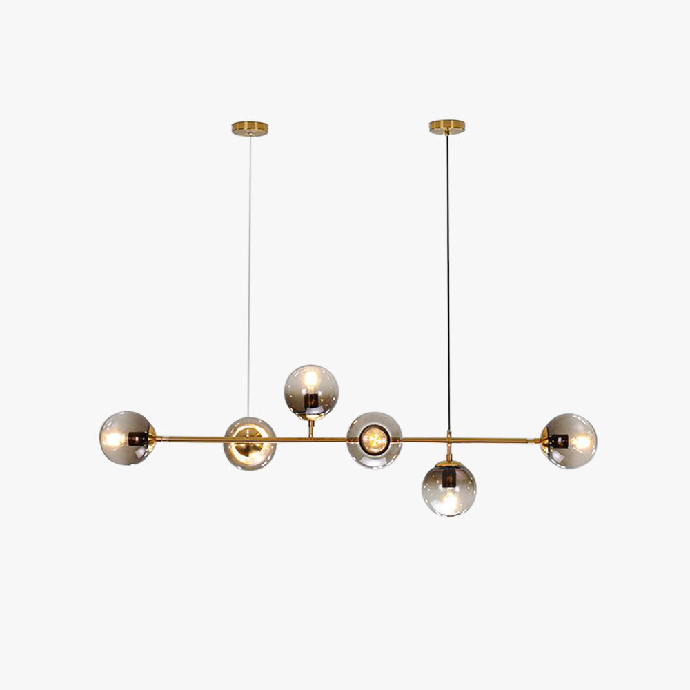 Modern kitchen featuring stylish ceiling lights with white and gold accents, providing functional and elegant illumination for a contemporary space