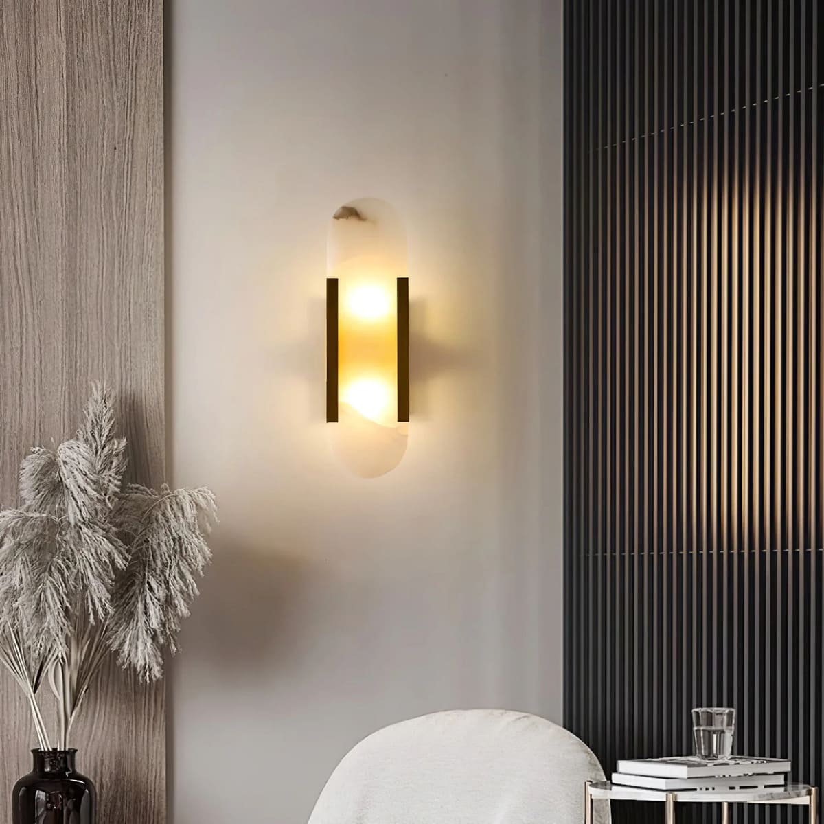 Alabaster & Marble Wall Lamp – Modern Design & Brass Accents