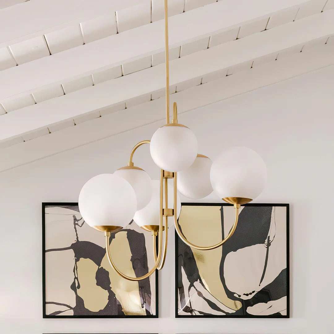 Art Deco Chandelier with Arched Spherical Shades