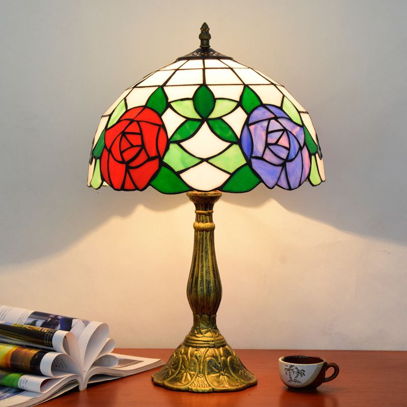 Art Deco Table Lamp - Metal and Glass Dome, Multicolor
