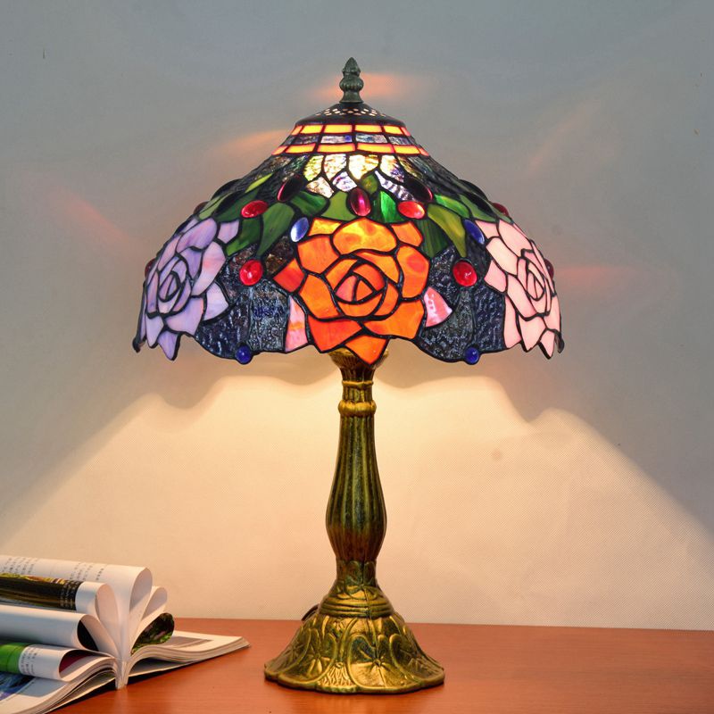 Art Deco Table Lamp - Metal and Glass Dome, Multicolor