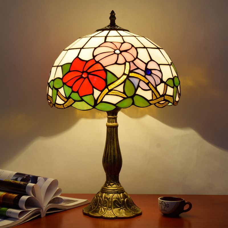 Art Deco Table Lamp - Metal and Glass Dome, Multicolor
