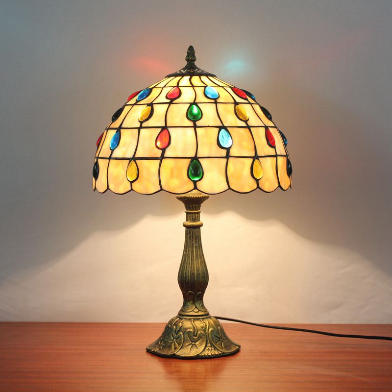 Art Deco Table Lamp - Metal and Glass Dome, Multicolor