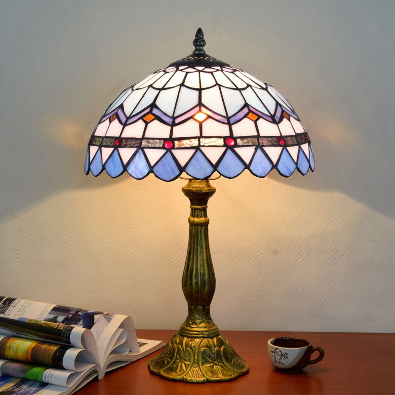 Art Deco Table Lamp - Metal and Glass Dome, Multicolor