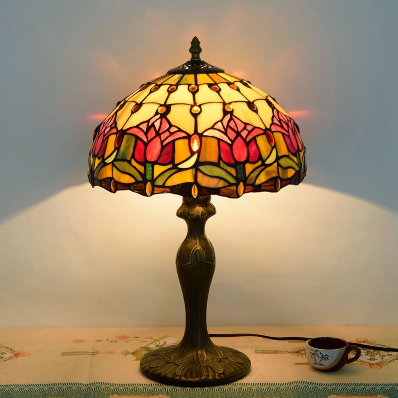 Art Deco Table Lamp - Metal and Glass Dome, Multicolor