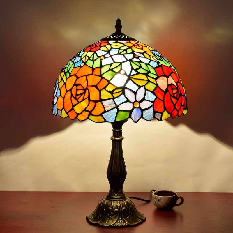 Art Deco Table Lamp - Metal and Glass Dome, Multicolor