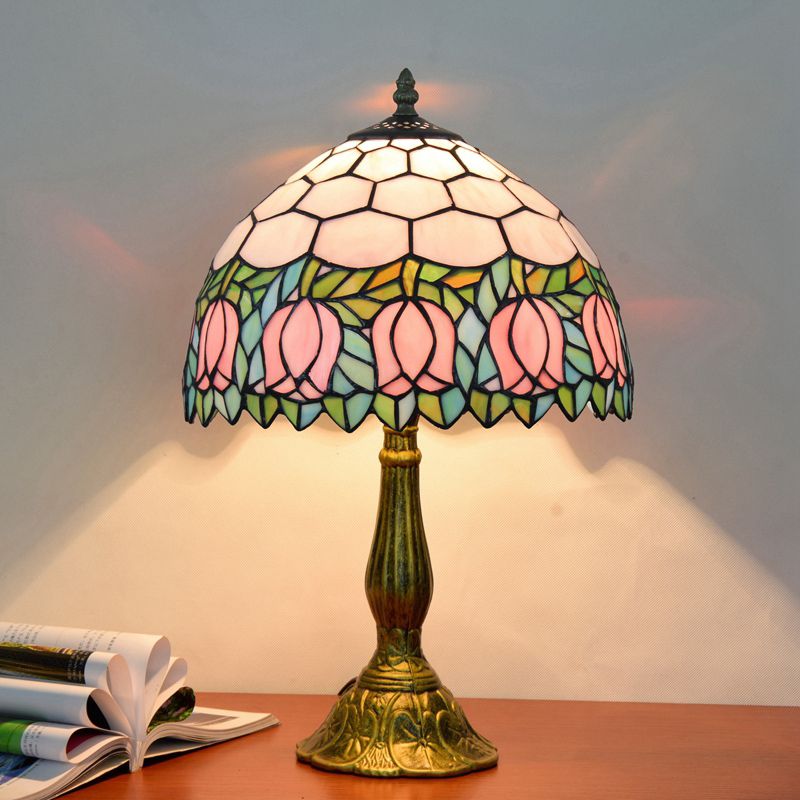 Art Deco Table Lamp - Metal and Glass Dome, Multicolor
