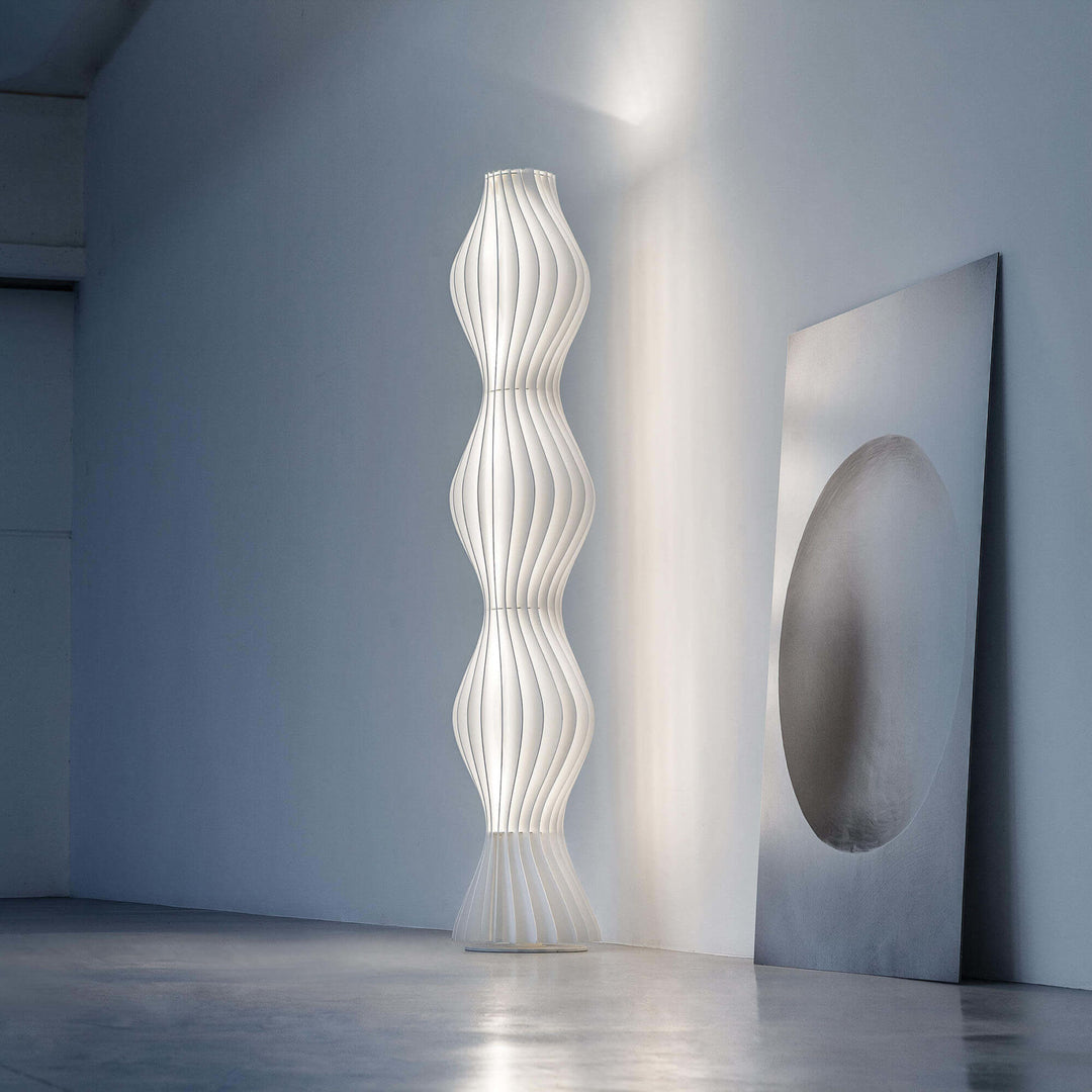 Artistic White Floor Lamp – Sleek Acrylic Pleated Design