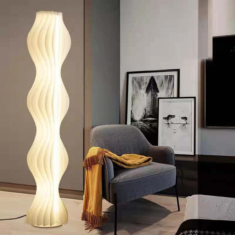 Artistic White Floor Lamp – Sleek Acrylic Pleated Design