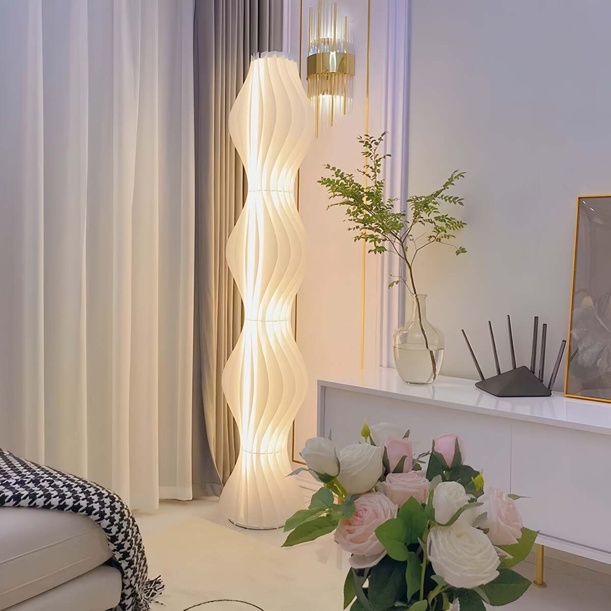 Artistic White Floor Lamp – Sleek Acrylic Pleated Design