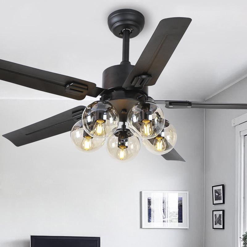 Black Vintage Ceiling Fan with Glass Ball Lights