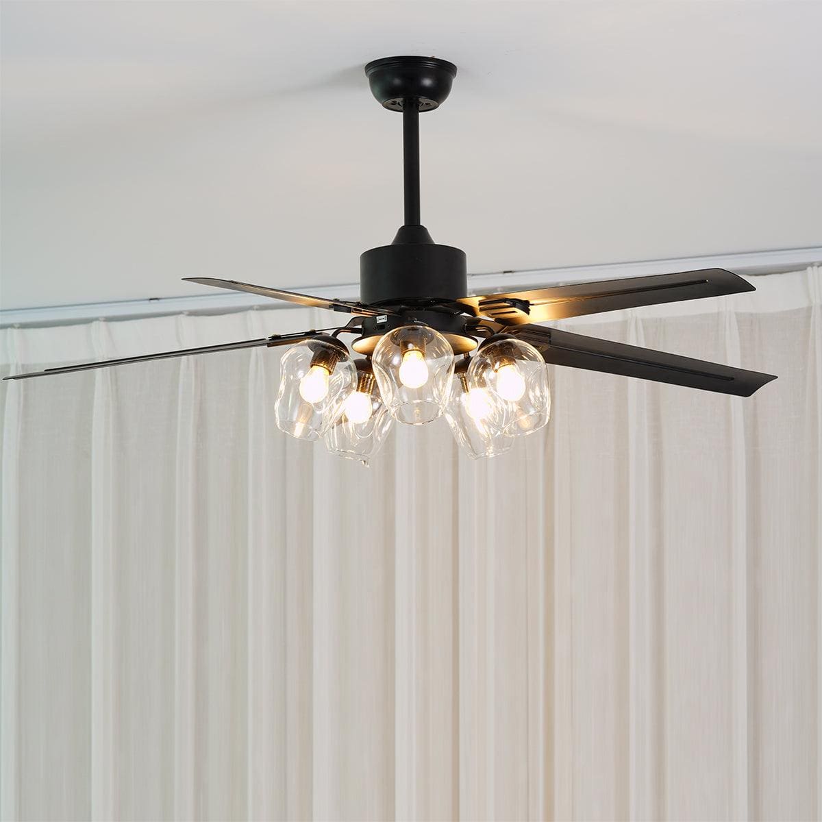 Black Vintage Ceiling Fan with Glass Ball Lights