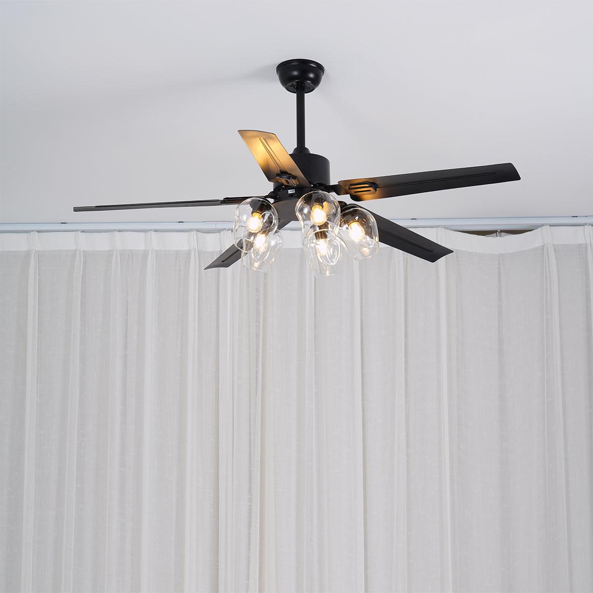Black Vintage Ceiling Fan with Glass Ball Lights
