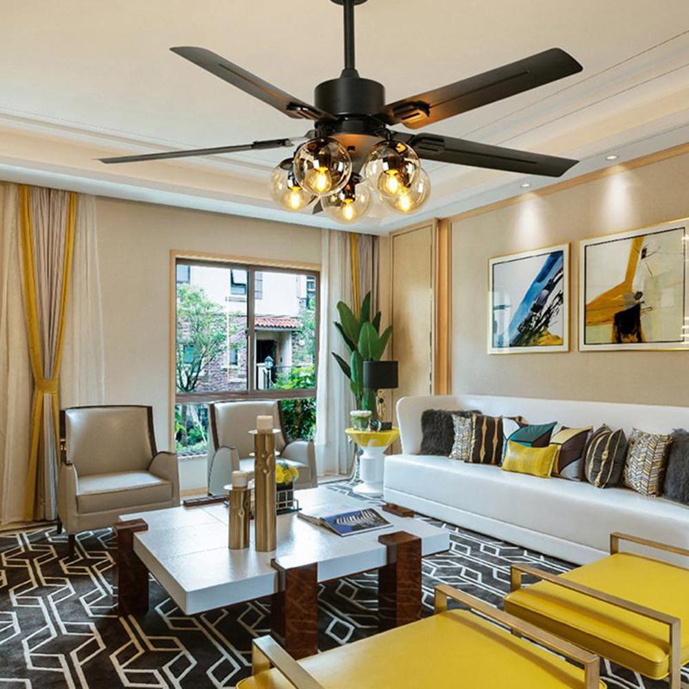 Black Vintage Ceiling Fan with Glass Ball Lights