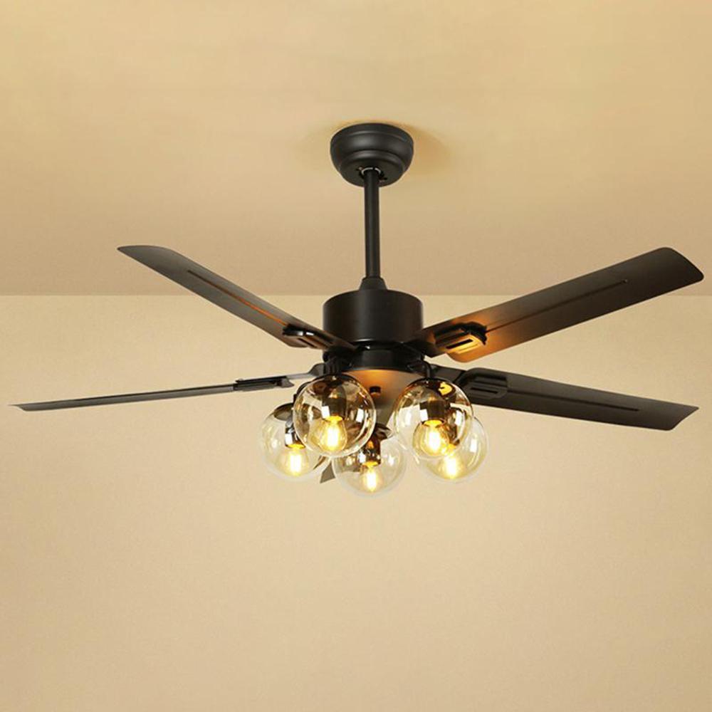 Black Vintage Ceiling Fan with Glass Ball Lights