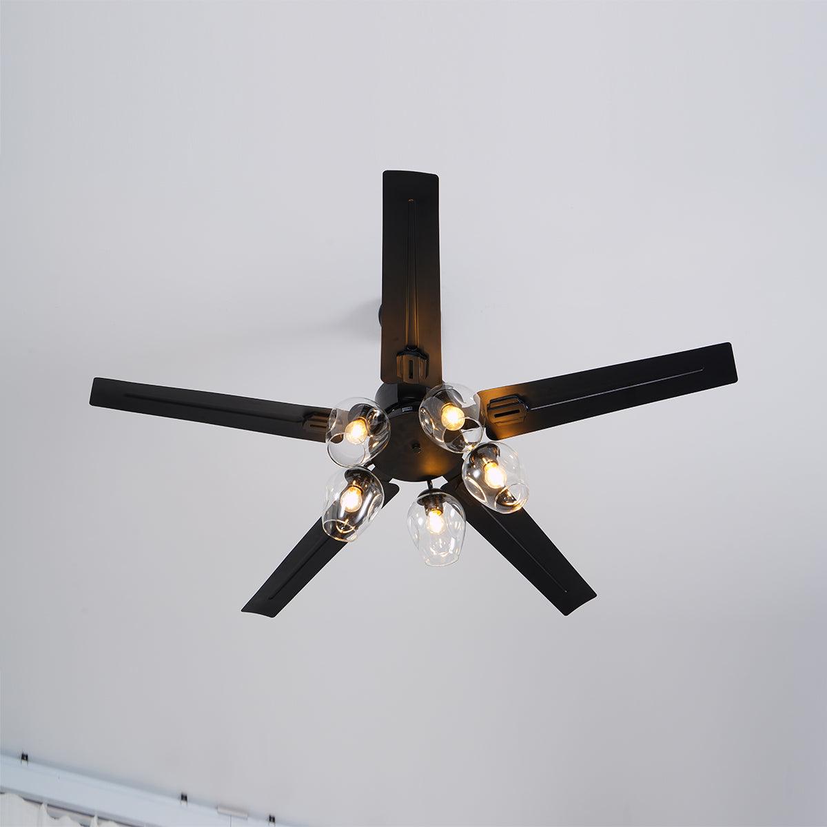 Black Vintage Ceiling Fan with Glass Ball Lights