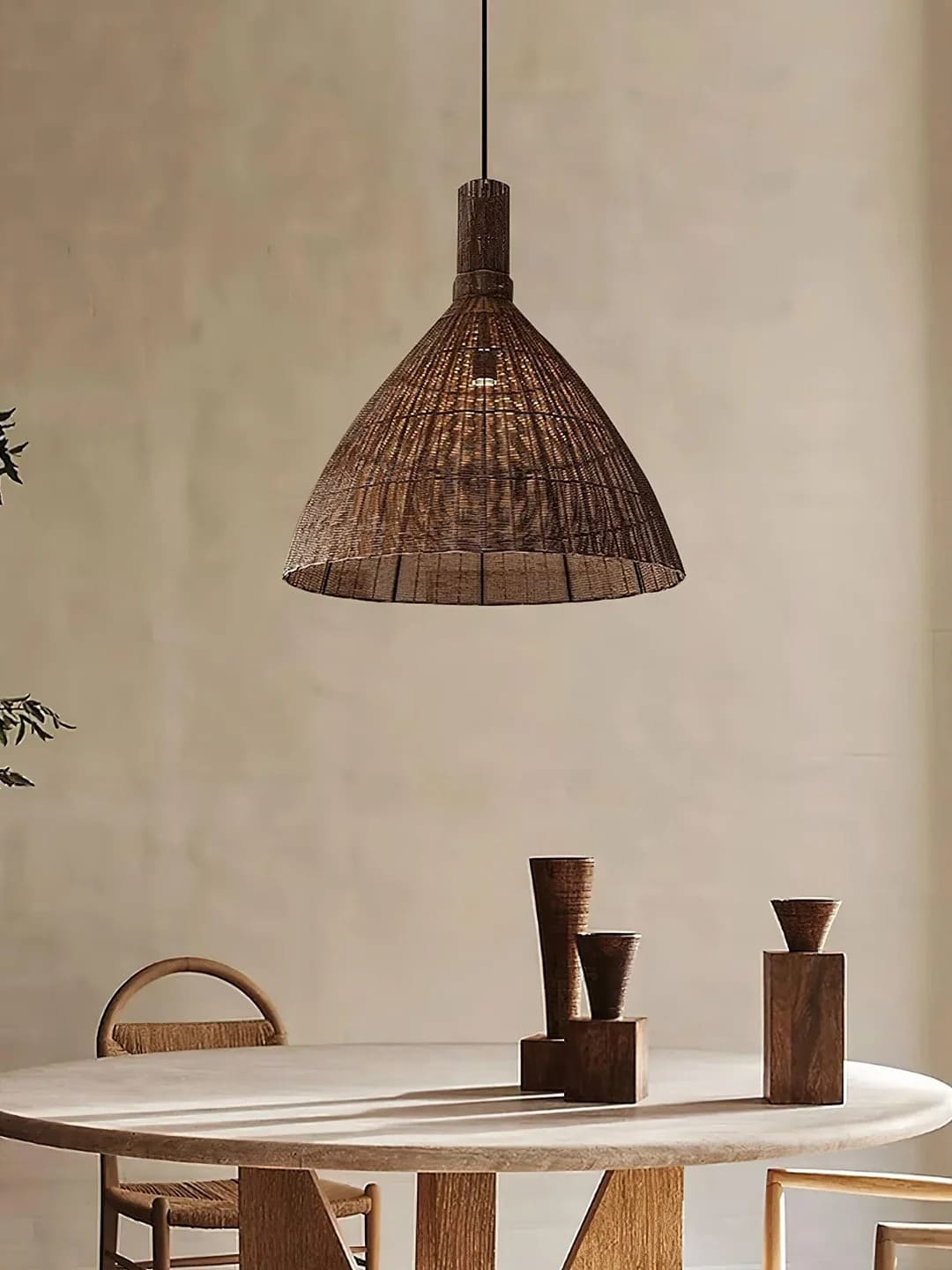 Boho Chic Rattan Cone Pendant Lamp