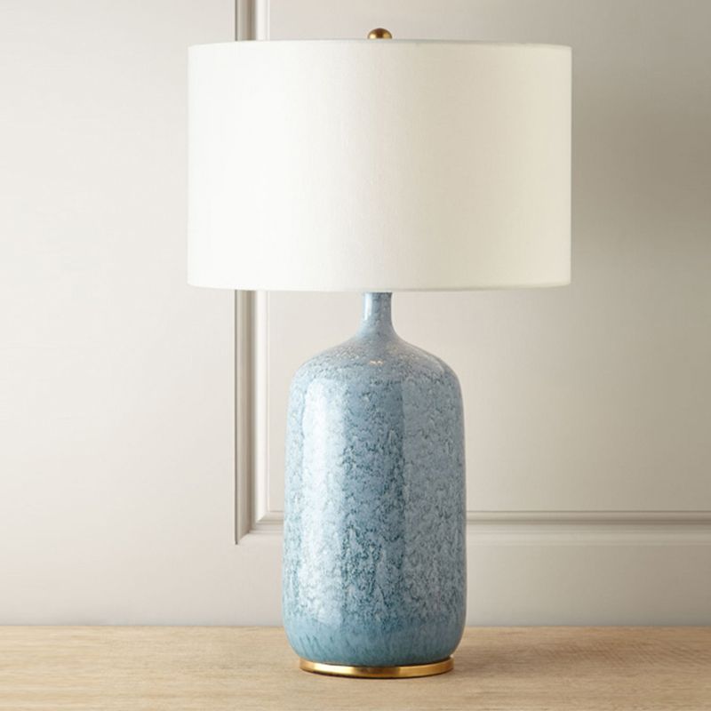 Ceramic Table Lamp – Modern Blue Drum Shade