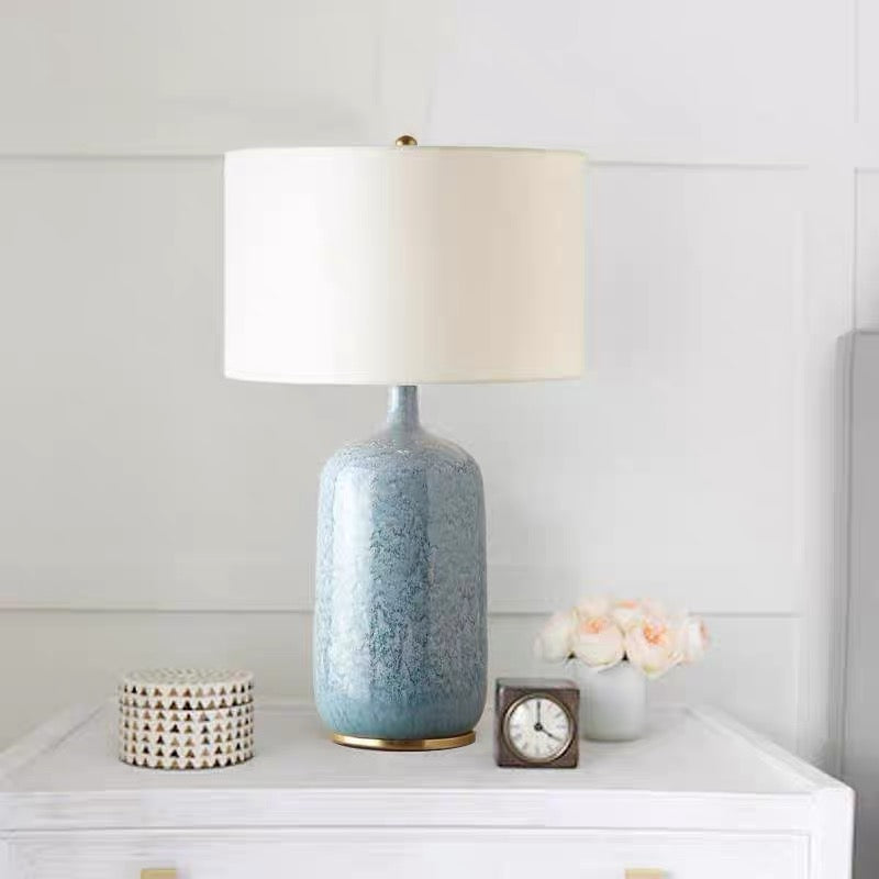 Ceramic Table Lamp – Modern Blue Drum Shade