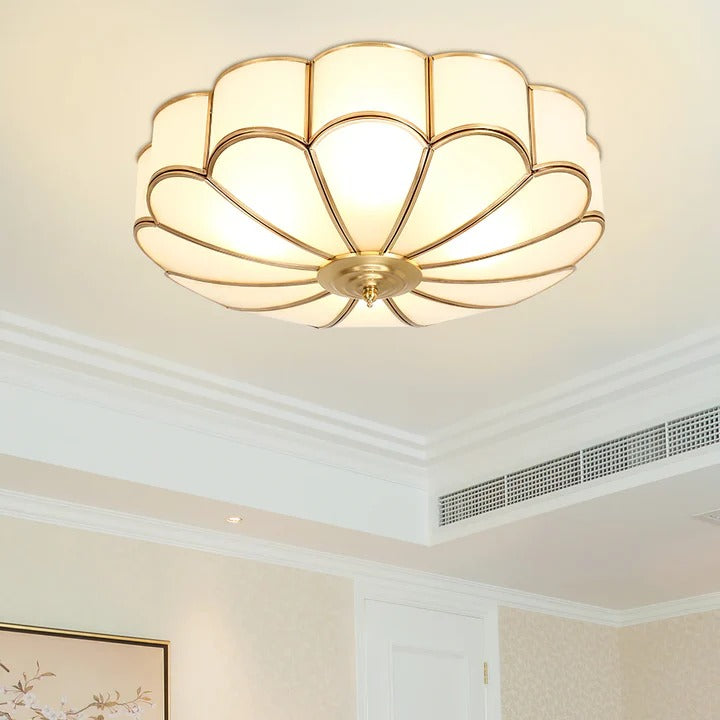 Classic Flower Ceiling Light – Frosted Glass & Brass Finish