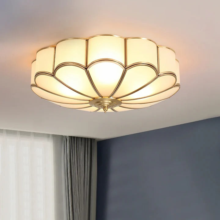 Classic Flower Ceiling Light – Frosted Glass & Brass Finish