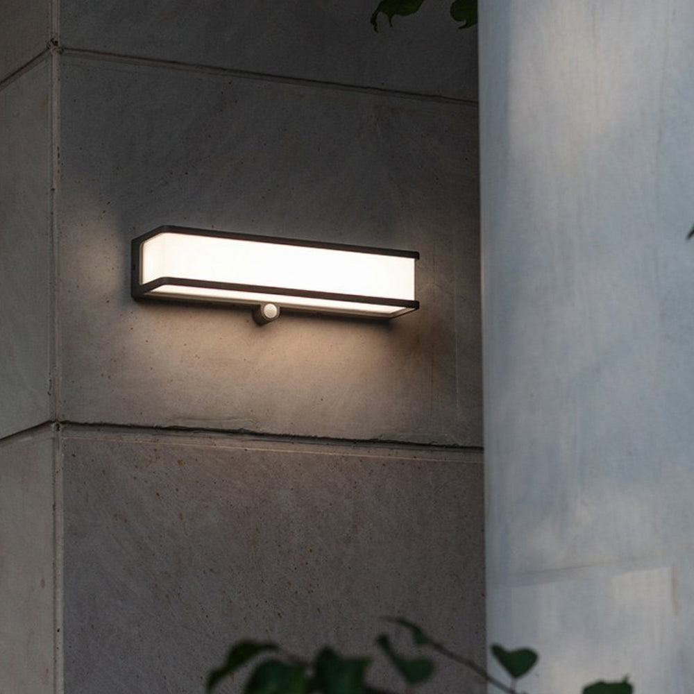 Contemporary Outdoor LED Wall Light – Black, Sensor or Steady, Multiple Sizes