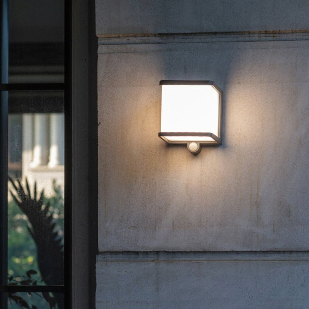 Contemporary Outdoor LED Wall Light – Black, Sensor or Steady, Multiple Sizes