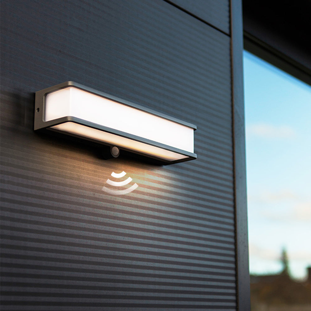 Contemporary Outdoor LED Wall Light – Black, Sensor or Steady, Multiple Sizes
