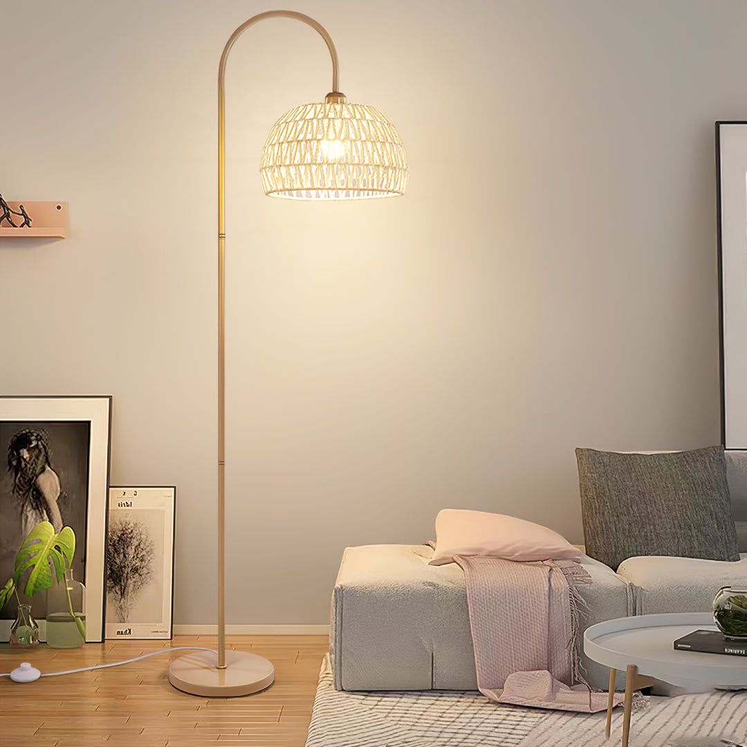 Eco-Friendly Rattan Arch Floor Lamp – Modern Beige Design