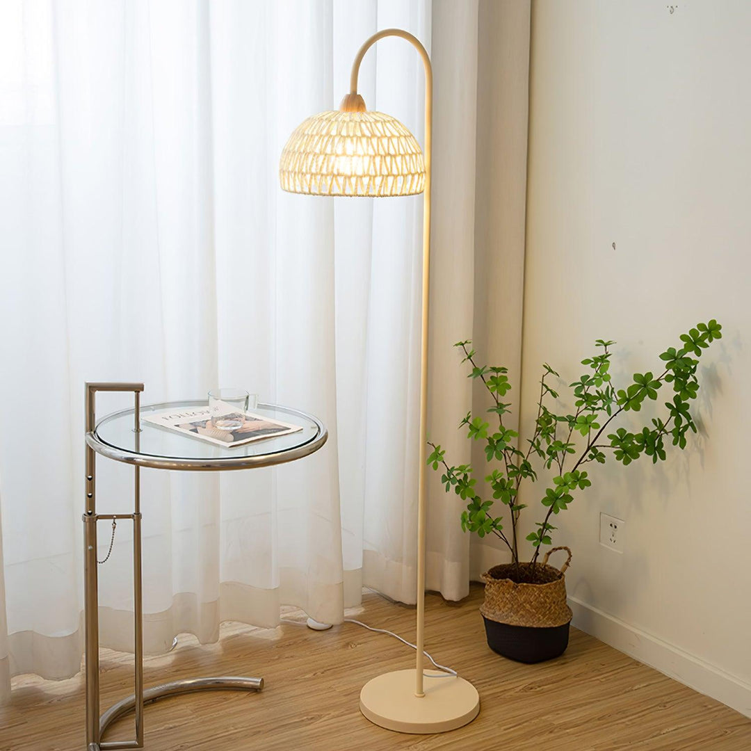 Eco-Friendly Rattan Arch Floor Lamp – Modern Beige Design