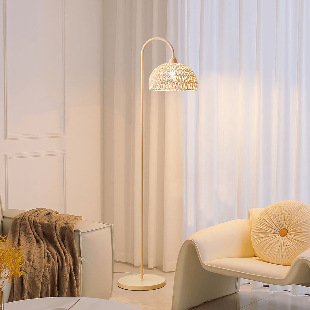 Eco-Friendly Rattan Arch Floor Lamp – Modern Beige Design