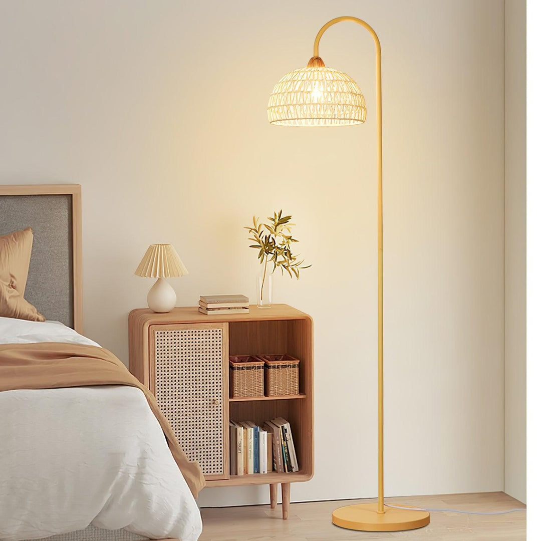 Eco-Friendly Rattan Arch Floor Lamp – Modern Beige Design