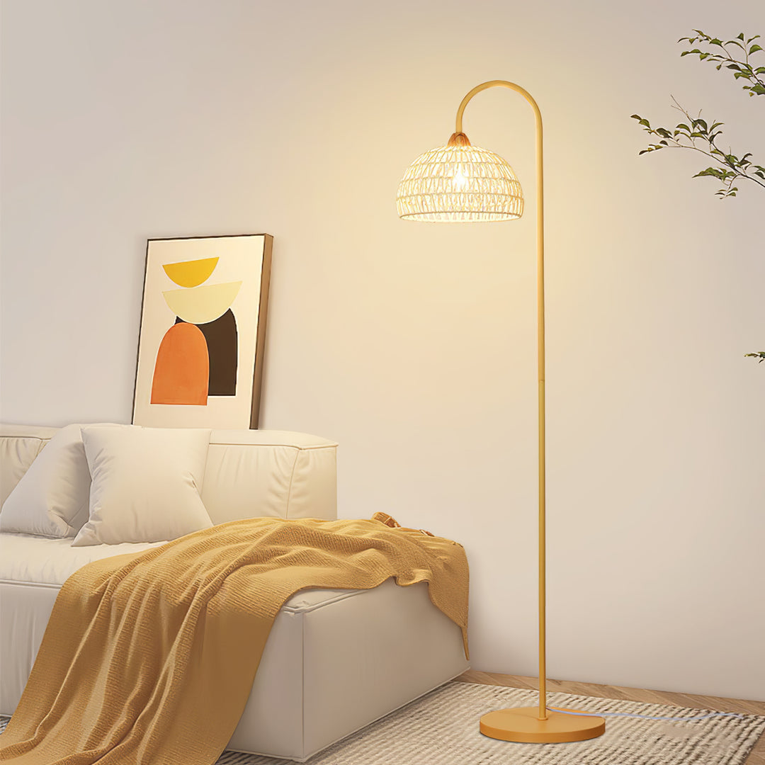 Eco-Friendly Rattan Arch Floor Lamp – Modern Beige Design