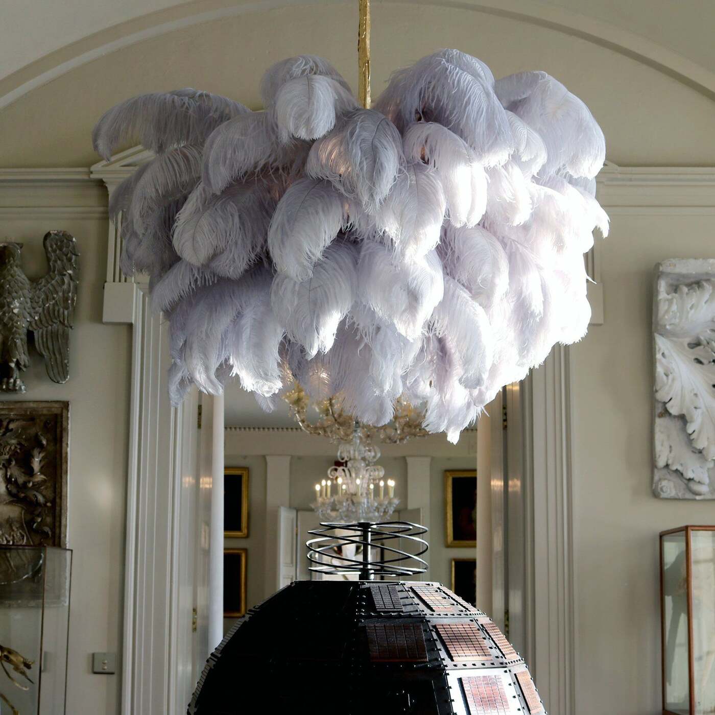 Elegant Ostrich Feather Chandelier - Handmade Luxury