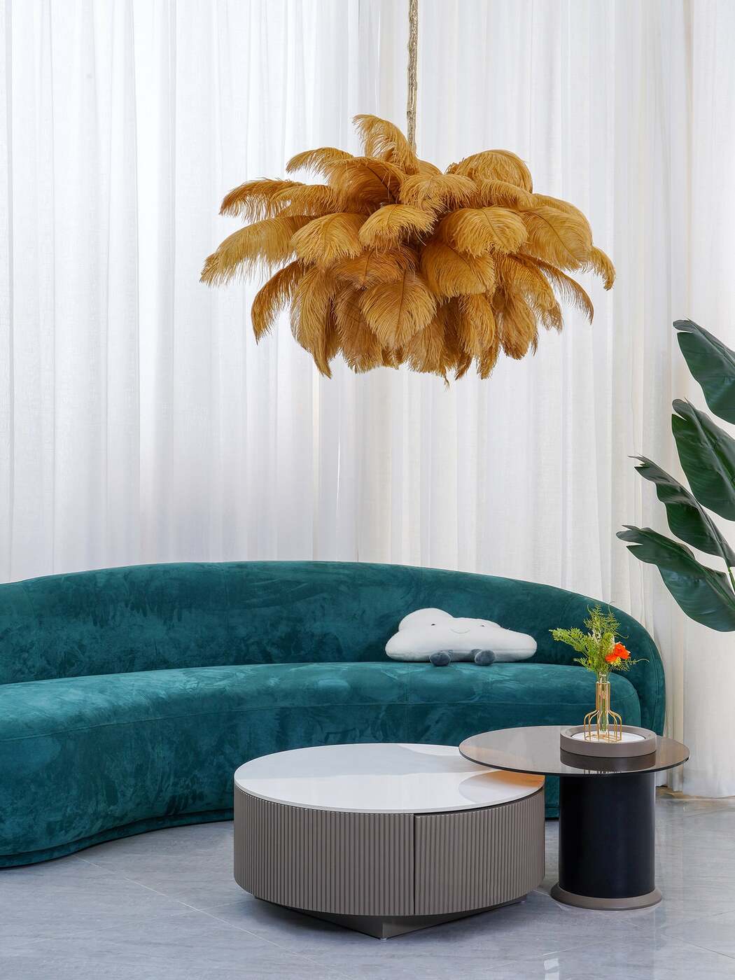 Elegant Ostrich Feather Chandelier - Handmade Luxury