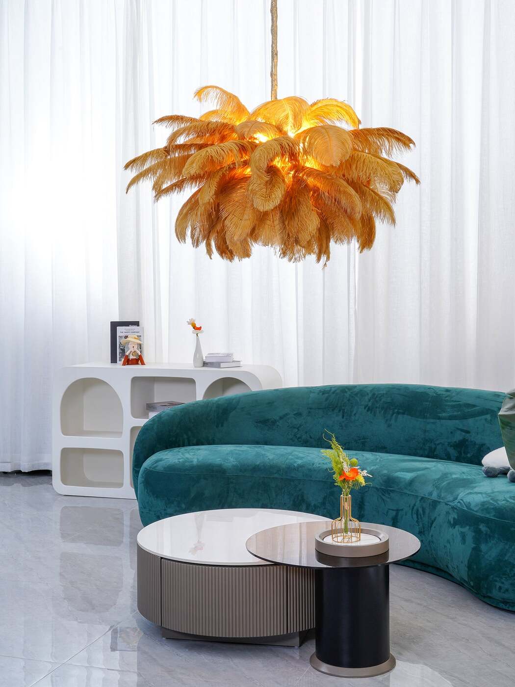 Elegant Ostrich Feather Chandelier - Handmade Luxury