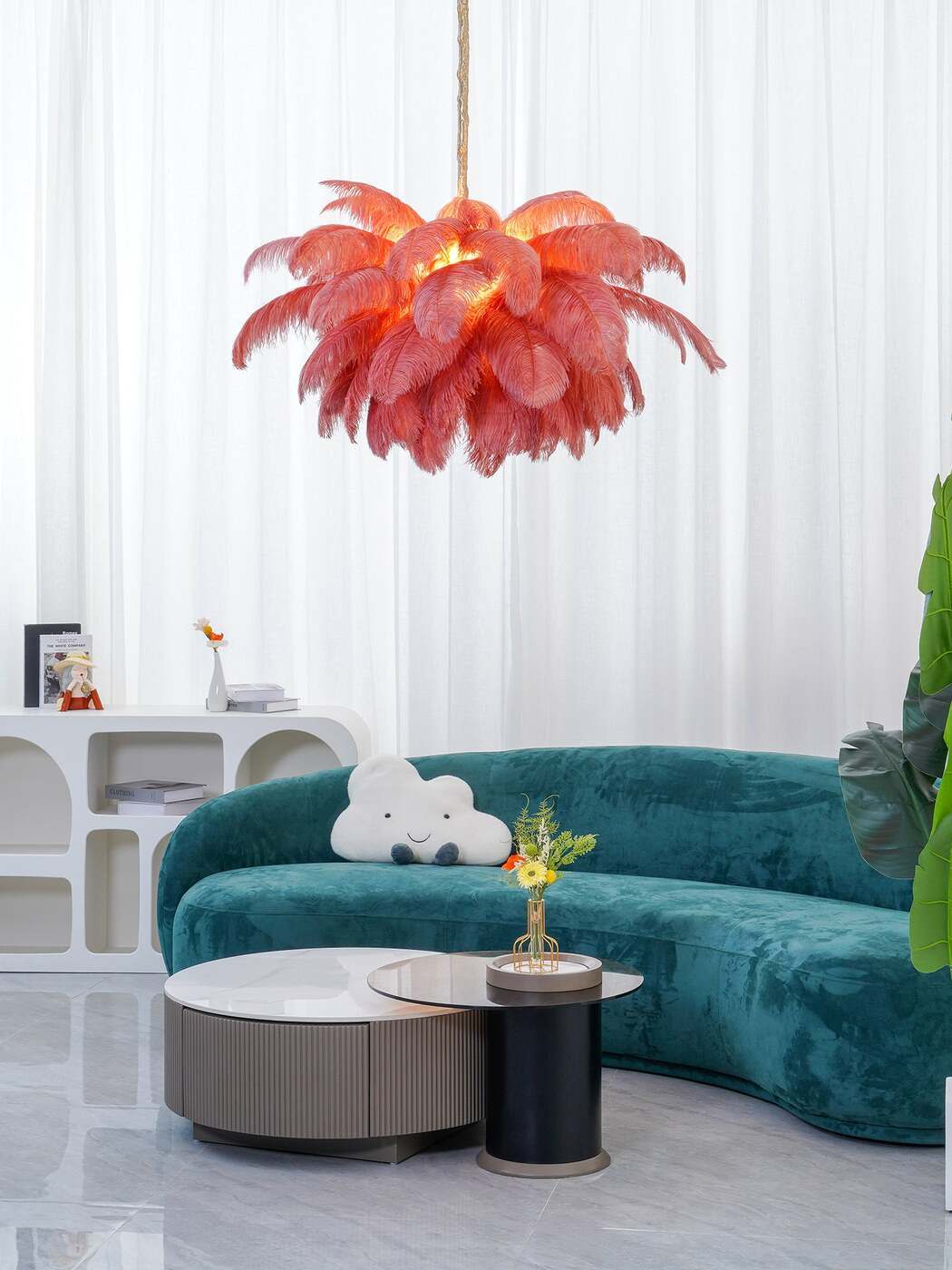 Elegant Ostrich Feather Chandelier - Handmade Luxury