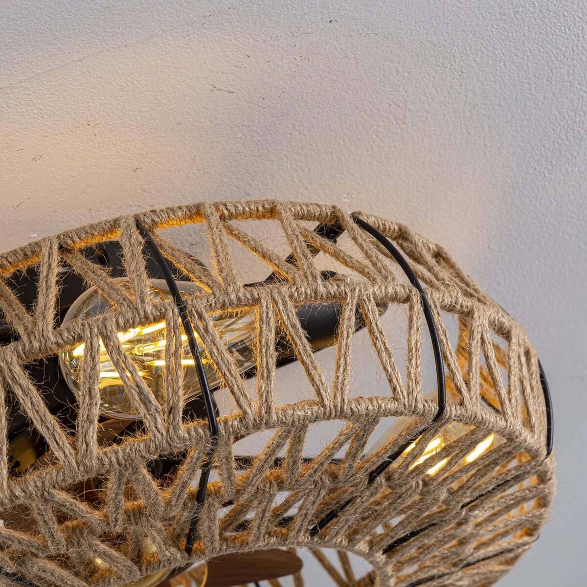 Hemp Rope Ceiling Fan Light – Handmade & Boho Style