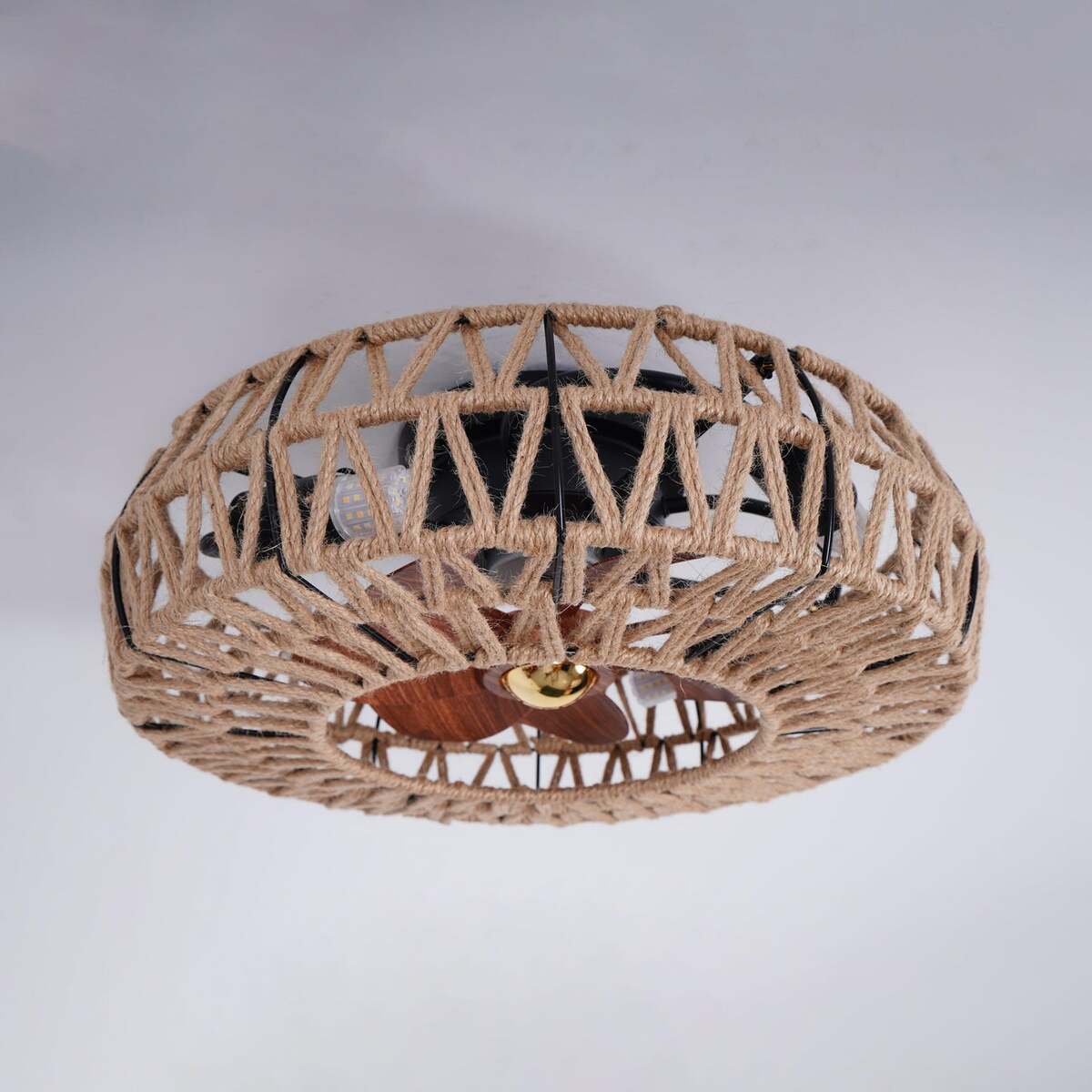 Hemp Rope Ceiling Fan Light – Handmade & Boho Style